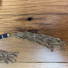 Load image into Gallery viewer, Handmade Boho Western Navy Blue Gold Suede Beaded Scarf Wrap Tie Necklace