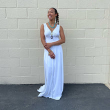 Load image into Gallery viewer, Vintage 1970s White Polyester V Neck Maxi Dress XS S