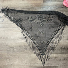Load image into Gallery viewer, Vintage 1970s Black Woven Fringe Shawl Scarf Accessory