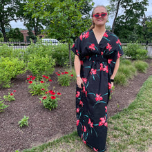 Load image into Gallery viewer, Vintage 1970s Black Red Floral Kaftan Mumu Maxi Dress