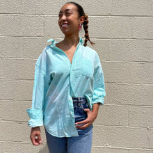 Load image into Gallery viewer, Upcycled J.Crew Pastel Blue Tie Dye Cotton Collared Button Down Shirt L
