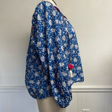 Load image into Gallery viewer, J.Crew Blue Indian Block Print Blouse Hot Pink Embroidery 100% Cotton XXL