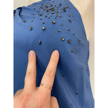 Load image into Gallery viewer, Robert Rodriguez 100% Silk Blue Rhinestone Asymmetrical Shoulder Gauzy Blouse