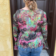 Load image into Gallery viewer, Vintage y2k Alberto Makali Multi Pleated Sequin Embellished Long Sleeve Blouse XL