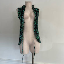 Load image into Gallery viewer, Designer NWT Fuzzi y2k Mesh Ruffle Tie Front Tank Green Black M