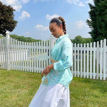 Load image into Gallery viewer, Upcycled J.Crew Pastel Blue Tie Dye Cotton Collared Button Down Shirt L