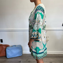 Load image into Gallery viewer, Creme Fraiche 100% Silk Classic Paisley Green Print Tunic Dress S
