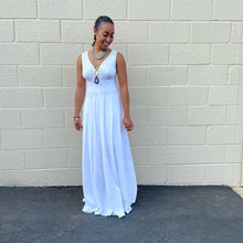 Load image into Gallery viewer, Vintage 1970s White Polyester V Neck Maxi Dress XS S