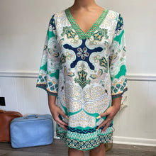 Load image into Gallery viewer, Creme Fraiche 100% Silk Classic Paisley Green Print Tunic Dress S