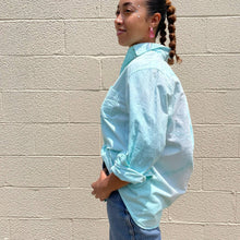 Load image into Gallery viewer, Upcycled J.Crew Pastel Blue Tie Dye Cotton Collared Button Down Shirt L