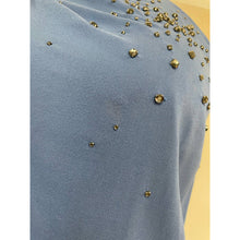 Load image into Gallery viewer, Robert Rodriguez 100% Silk Blue Rhinestone Asymmetrical Shoulder Gauzy Blouse