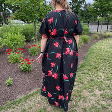 Load image into Gallery viewer, Vintage 1970s Black Red Floral Kaftan Mumu Maxi Dress