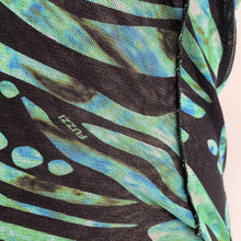 Load image into Gallery viewer, Designer NWT Fuzzi y2k Mesh Ruffle Tie Front Tank Green Black M