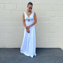 Load image into Gallery viewer, Vintage 1970s White Polyester V Neck Maxi Dress XS S