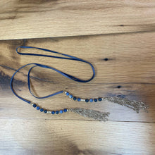 Load image into Gallery viewer, Handmade Boho Western Navy Blue Gold Suede Beaded Scarf Wrap Tie Necklace