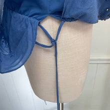 Load image into Gallery viewer, Robert Rodriguez 100% Silk Blue Rhinestone Asymmetrical Shoulder Gauzy Blouse