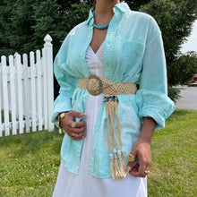 Load image into Gallery viewer, Upcycled J.Crew Pastel Blue Tie Dye Cotton Collared Button Down Shirt L