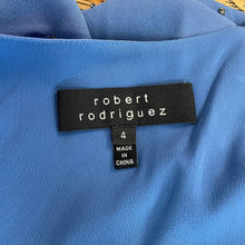 Load image into Gallery viewer, Robert Rodriguez 100% Silk Blue Rhinestone Asymmetrical Shoulder Gauzy Blouse