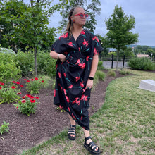 Load image into Gallery viewer, Vintage 1970s Black Red Floral Kaftan Mumu Maxi Dress