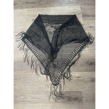 Load image into Gallery viewer, Vintage 1970s Black Woven Fringe Shawl Scarf Accessory
