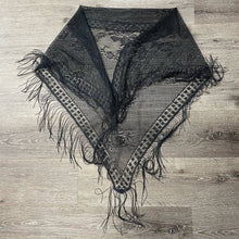 Load image into Gallery viewer, Vintage 1970s Black Woven Fringe Shawl Scarf Accessory