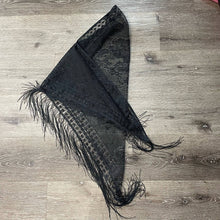Load image into Gallery viewer, Vintage 1970s Black Woven Fringe Shawl Scarf Accessory