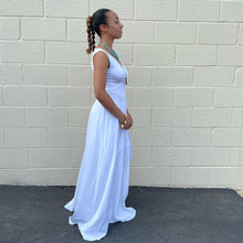 Load image into Gallery viewer, Vintage 1970s White Polyester V Neck Maxi Dress XS S