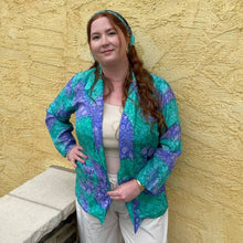 Load image into Gallery viewer, Vintage 80s 100% Silk Art-to-Wear Painted Blue Print Blazer Jacket O/S