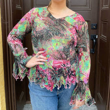 Load image into Gallery viewer, Vintage y2k Alberto Makali Multi Pleated Sequin Embellished Long Sleeve Blouse XL