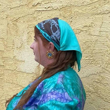 Load image into Gallery viewer, Vintage 100% Silk Hand-Dyed Teal Grey Square Scarf Tie-Dye