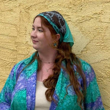 Load image into Gallery viewer, Vintage 100% Silk Hand-Dyed Teal Grey Square Scarf Tie-Dye