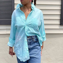 Load image into Gallery viewer, Upcycled J.Crew Pastel Blue Tie Dye Cotton Collared Button Down Shirt L
