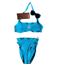 Load image into Gallery viewer, Vintage 90s High Cut Teal Blue Halter Bikini Swimsuit 12