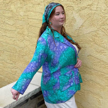 Load image into Gallery viewer, Vintage 80s 100% Silk Art-to-Wear Painted Blue Print Blazer Jacket O/S