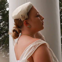 Load image into Gallery viewer, Vintage 1950s White Feather Hat Costume Pearl Beaded Bridal