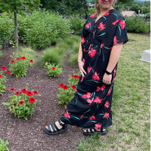 Load image into Gallery viewer, Vintage 1970s Black Red Floral Kaftan Mumu Maxi Dress