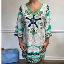 Load image into Gallery viewer, Creme Fraiche 100% Silk Classic Paisley Green Print Tunic Dress S