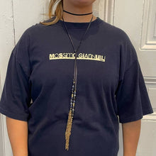 Load image into Gallery viewer, Handmade Boho Western Navy Blue Gold Suede Beaded Scarf Wrap Tie Necklace