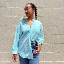 Load image into Gallery viewer, Upcycled J.Crew Pastel Blue Tie Dye Cotton Collared Button Down Shirt L