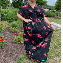 Load image into Gallery viewer, Vintage 1970s Black Red Floral Kaftan Mumu Maxi Dress