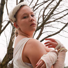 Load image into Gallery viewer, Vintage 1950s White Feather Hat Costume Pearl Beaded Bridal