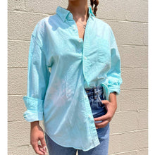 Load image into Gallery viewer, Upcycled J.Crew Pastel Blue Tie Dye Cotton Collared Button Down Shirt L
