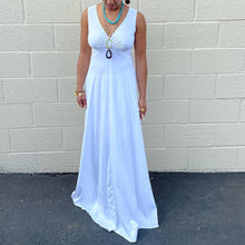 Load image into Gallery viewer, Vintage 1970s White Polyester V Neck Maxi Dress XS S