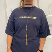 Load image into Gallery viewer, Handmade Boho Western Navy Blue Gold Suede Beaded Scarf Wrap Tie Necklace