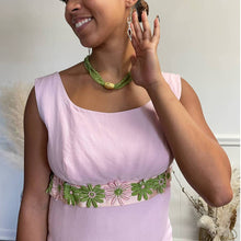 Load image into Gallery viewer, Vintage 1970s Handmade Pink Green Empire Cotton Maxi Dress XS