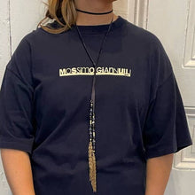 Load image into Gallery viewer, Handmade Boho Western Navy Blue Gold Suede Beaded Scarf Wrap Tie Necklace