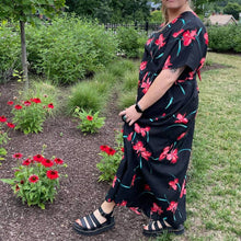 Load image into Gallery viewer, Vintage 1970s Black Red Floral Kaftan Mumu Maxi Dress