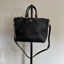 Load image into Gallery viewer, Tory Burch Robinson Pebbled Square Tote Black Purse Handbag Crossbody