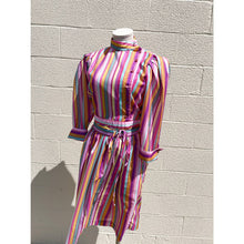 Load image into Gallery viewer, Vintage 1970s Multi Striped Pink Rainbow Statement 3/4 length Long-Sleeved Dress