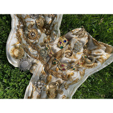 Load image into Gallery viewer, Vintage 1980s Echo White Gold Patterned Rectangular Silk Scarf Wrap